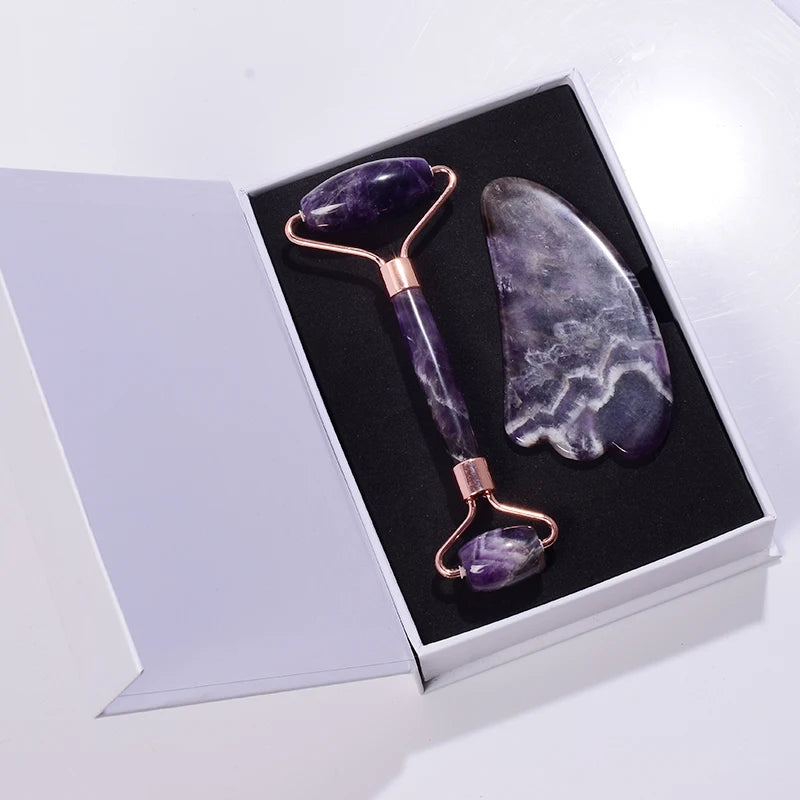 Amethyst Roller & Gua Sha Set — Facial Wellness Ritual, premium quality view