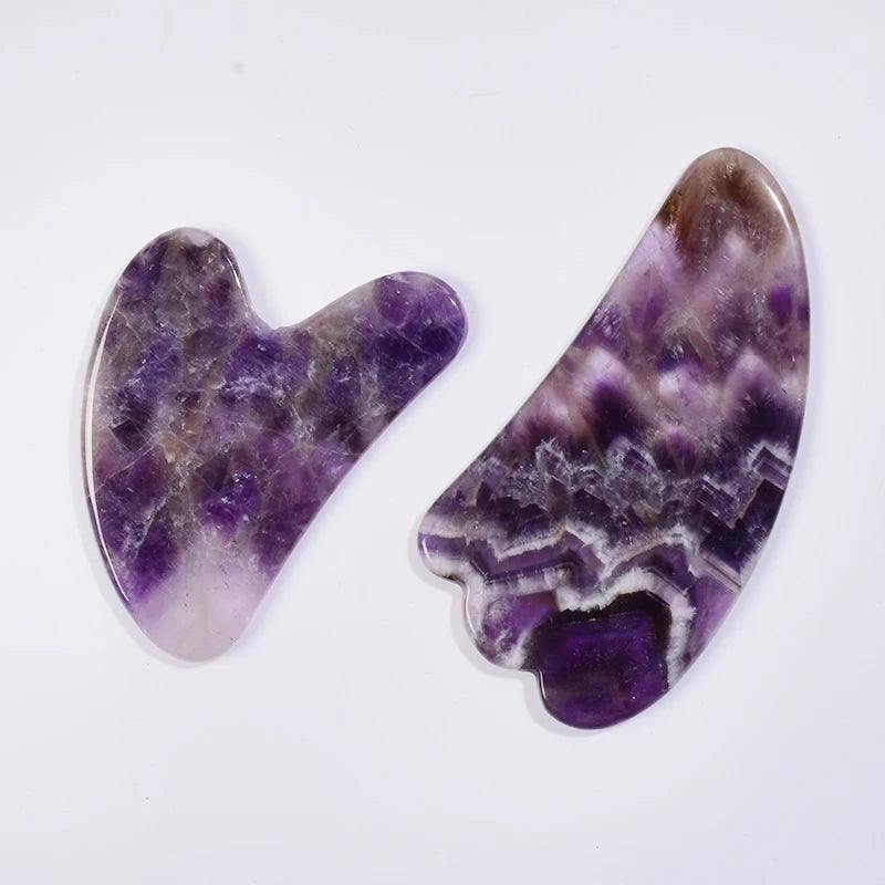 Amethyst Roller & Gua Sha Set — Facial Wellness Ritual, natural styling