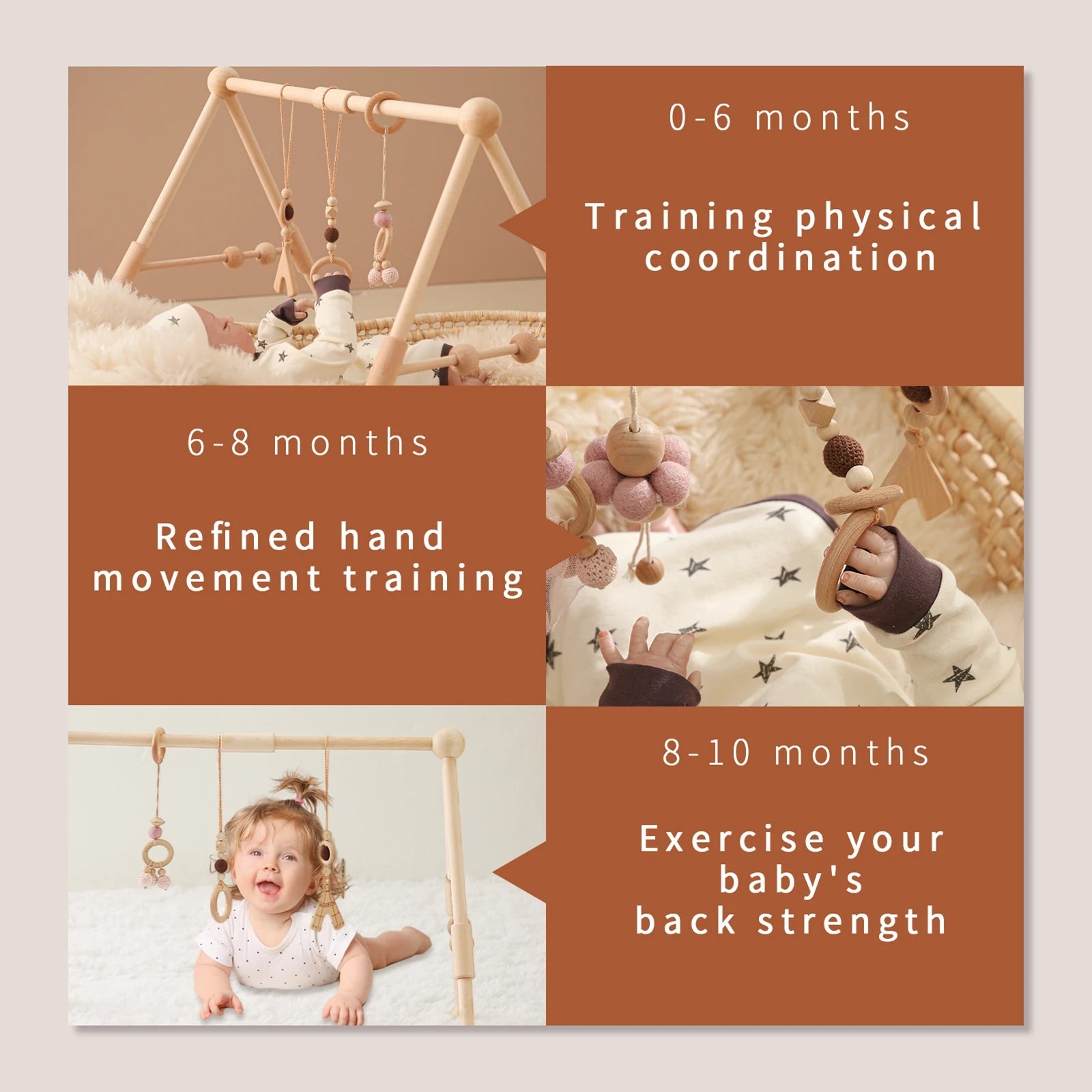 Wooden Baby Play Gym — Minimalist Sensory Decor, close-up detail