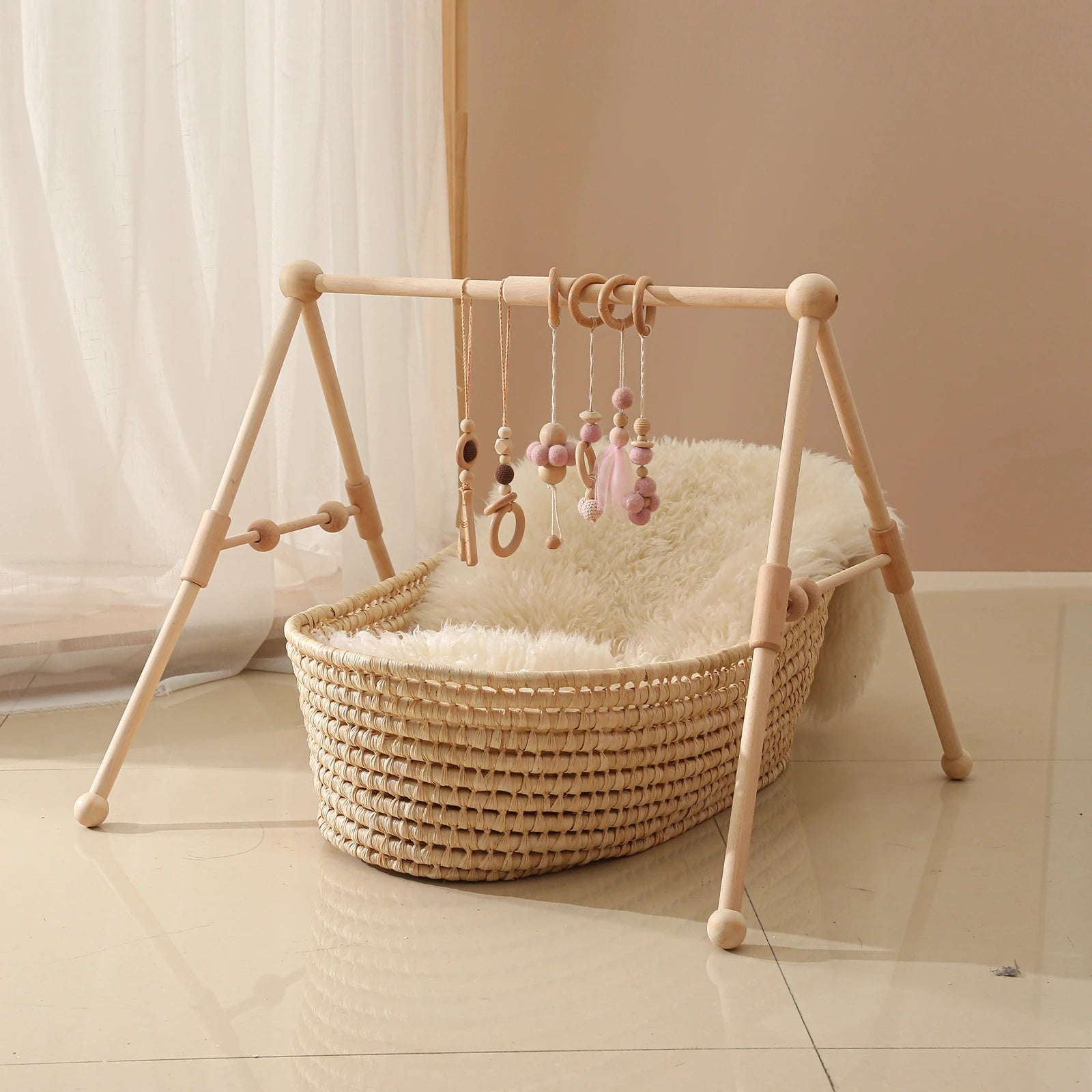 Wooden Baby Play Gym — Minimalist Sensory Decor