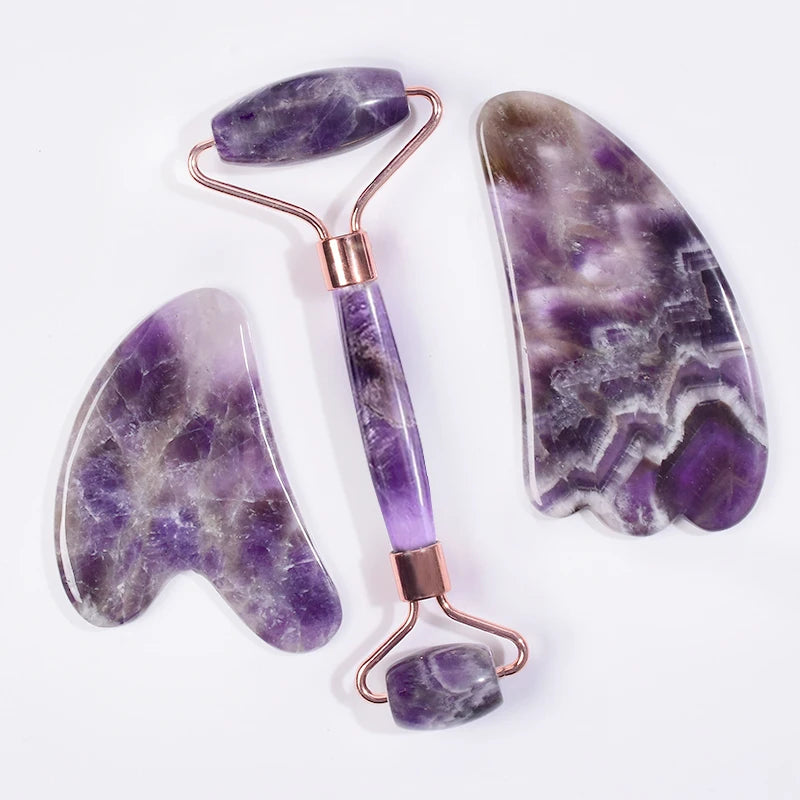 Amethyst Roller & Gua Sha Set — Facial Wellness Ritual, ambient mood shot
