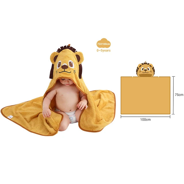 Bamboo Hooded Baby Towel — Gentle Lion Wrap, side view