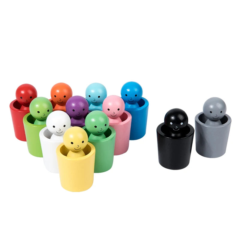 Montessori Wooden Peg Dolls — Color Sorting for Toddlers 3+, side view