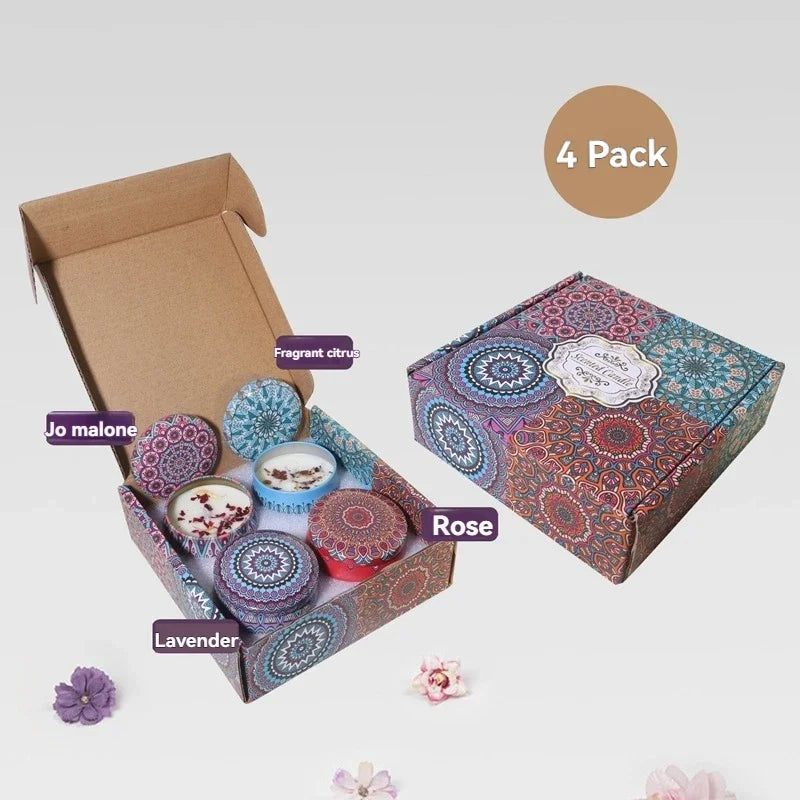4-Piece Scented Candle Set — Bohemian Patterns for Relaxation, top view