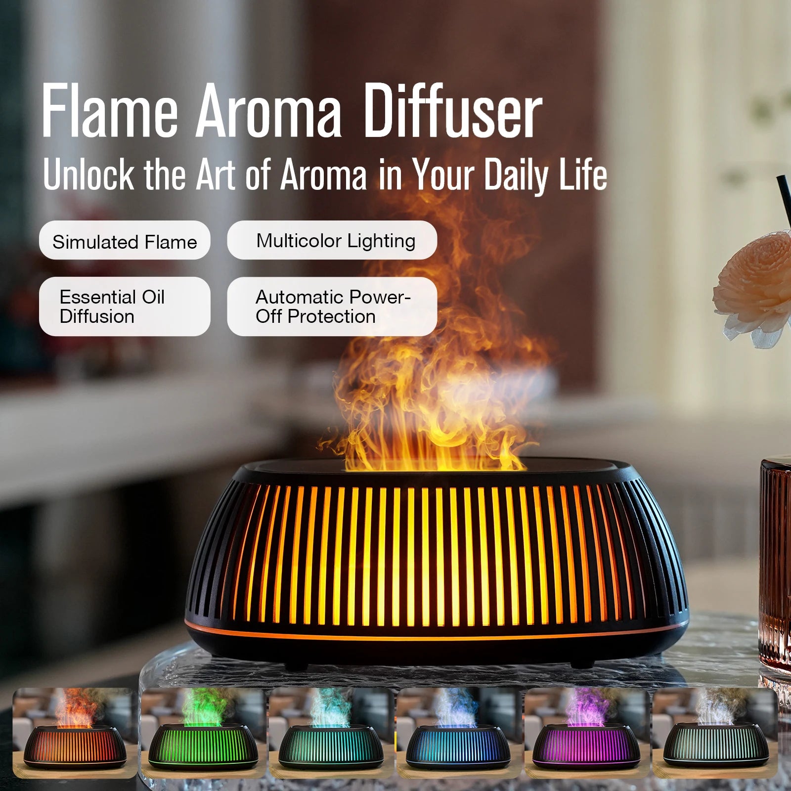 Flame Aroma Diffuser — Soothing Mist & Glow, soft texture detail