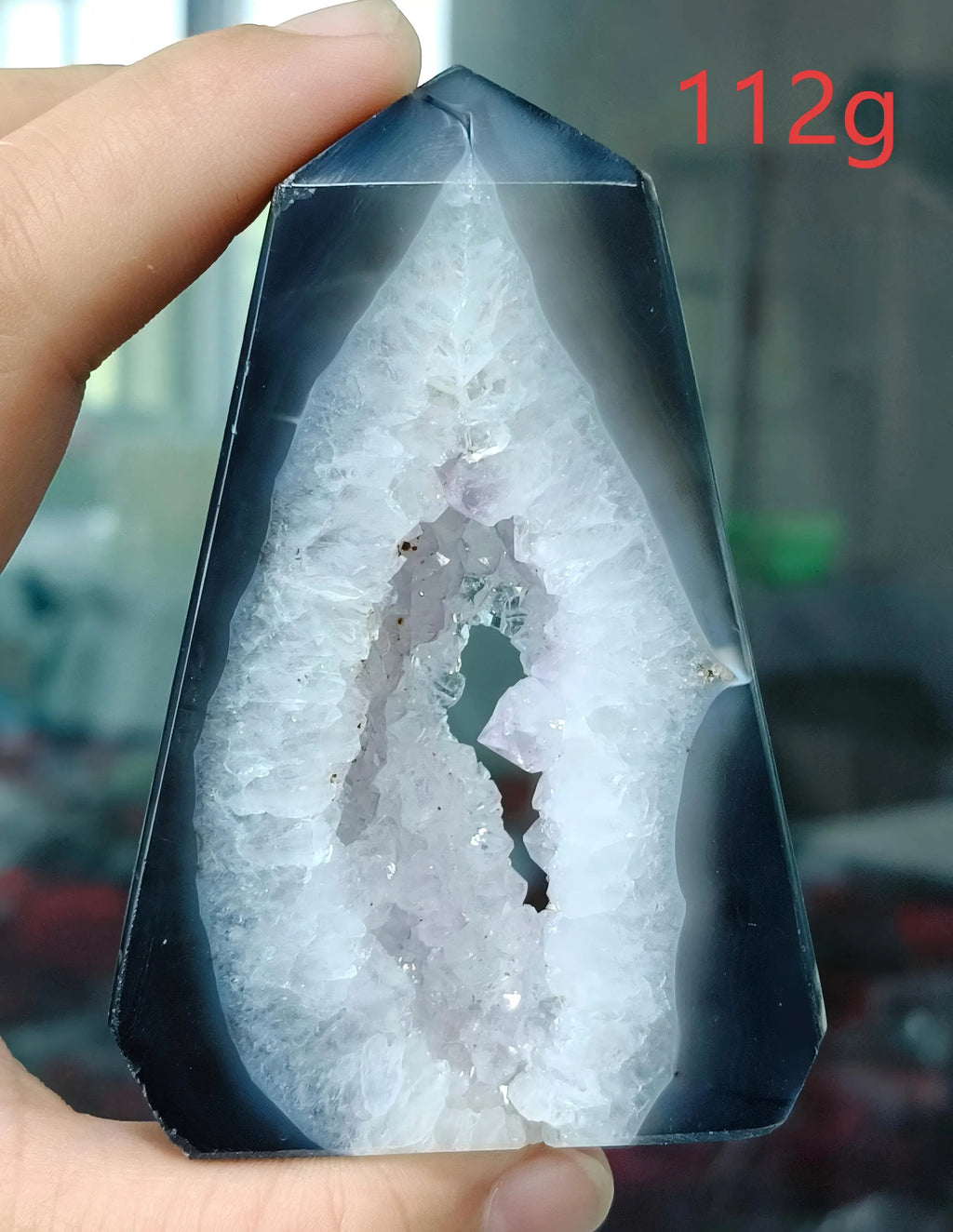 Black Agate Geode Point 102g — Elegant Home Decor, gift-ready presentation