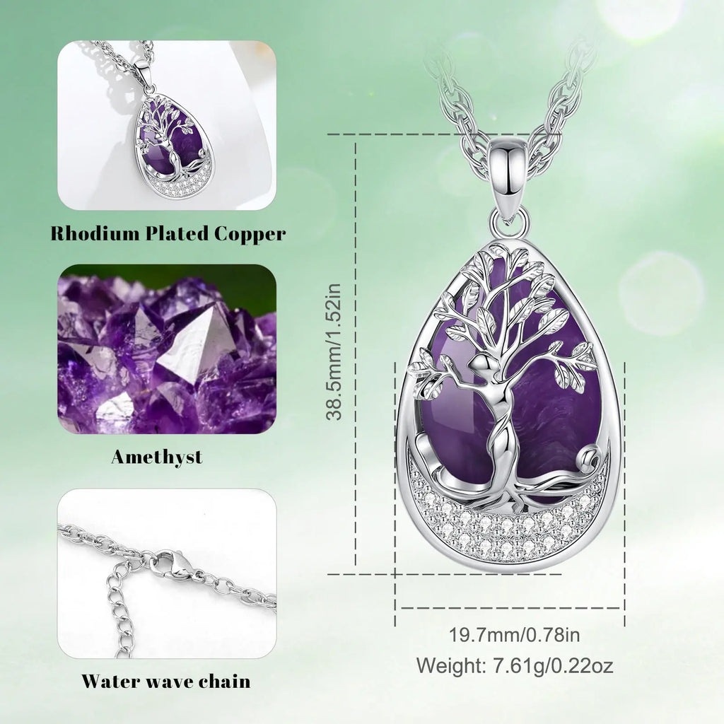 Tree of Life Amethyst Necklace — Nurturing Spirit, close-up detail