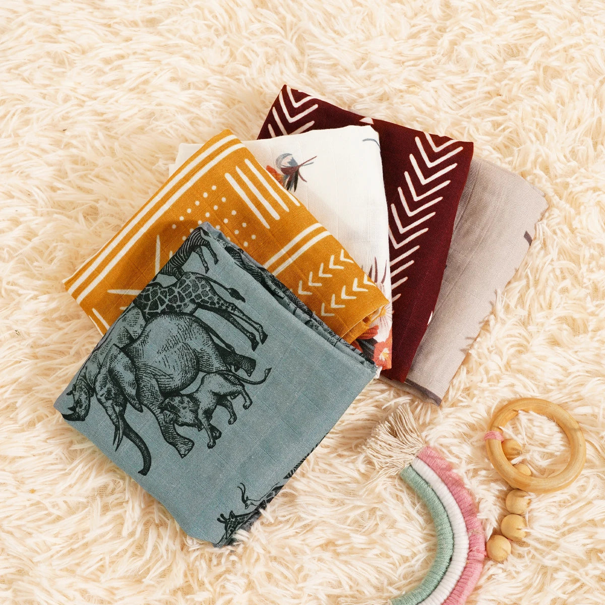 Baby Muslin Burp Cloths — 5-Pack Bamboo Cotton Set, handcrafted finish
