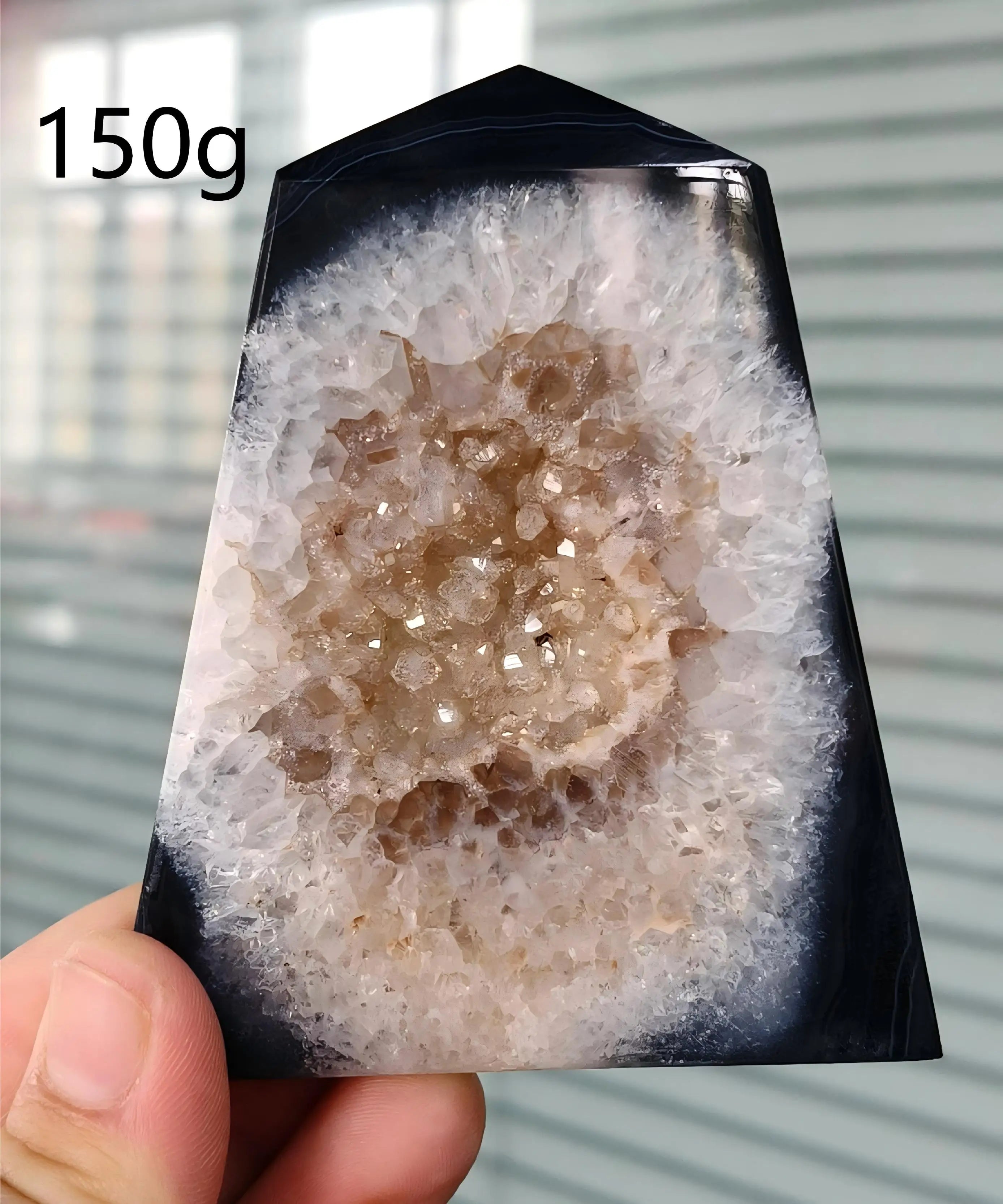 Black Agate Geode Point 102g — Elegant Home Decor, close-up detail
