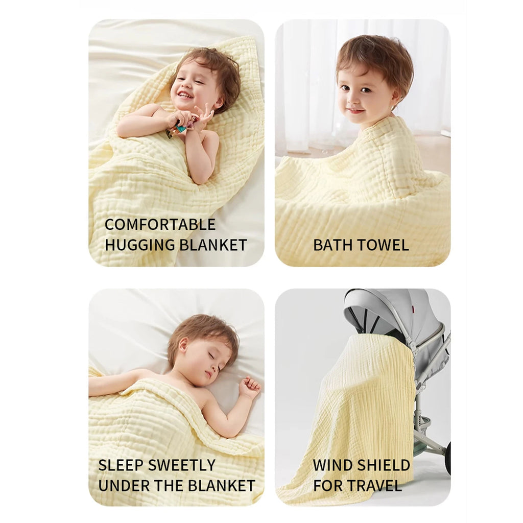 6-Layer Cotton Gauze Baby Towel — Soft 90x90cm Wrap, natural styling