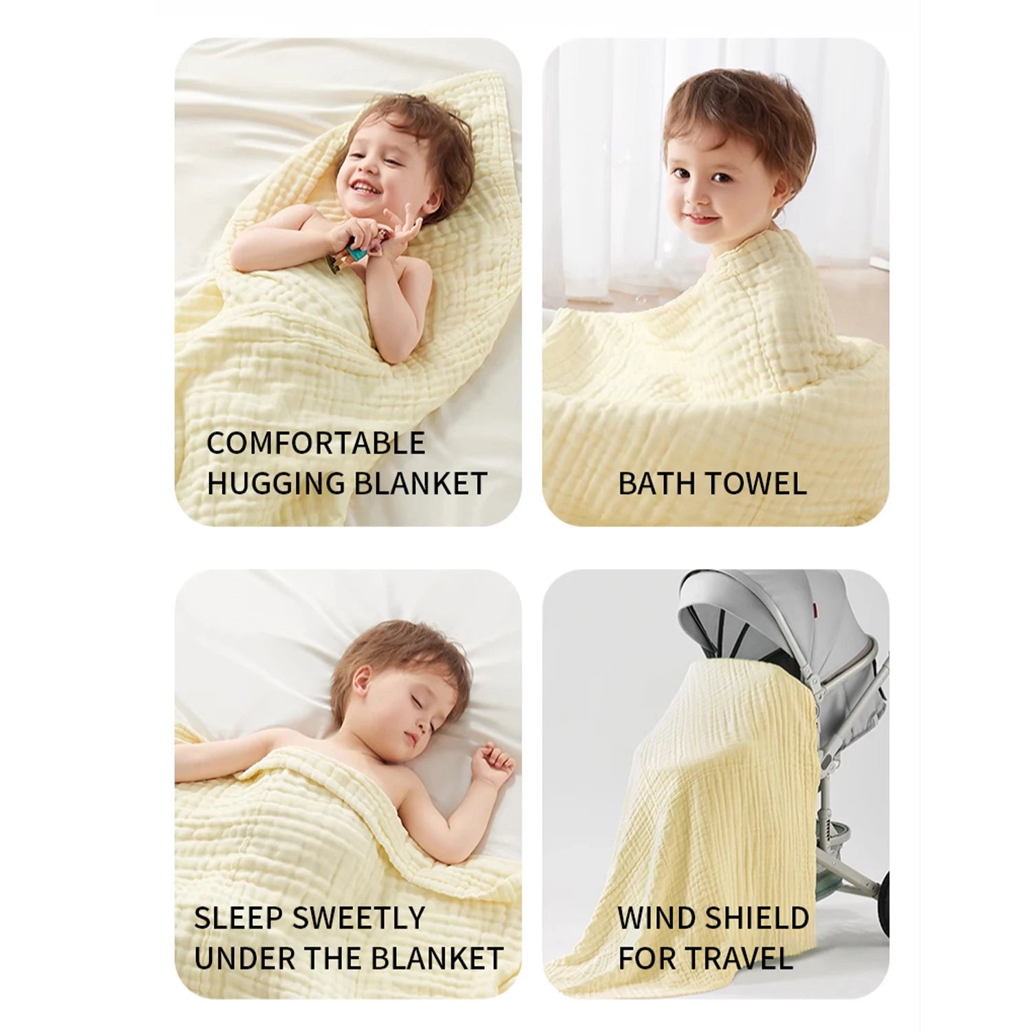 6-Layer Cotton Gauze Baby Towel — Soft 90x90cm Wrap, natural styling