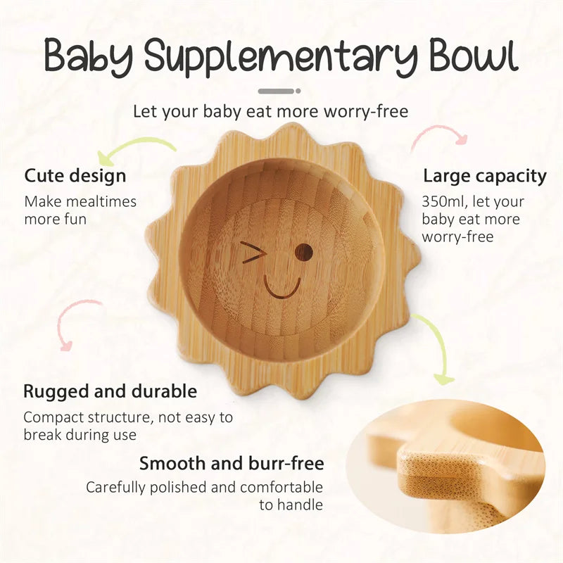 Bamboo Baby Feeding Set — Sun Plate & Suction Bowl, close-up detail