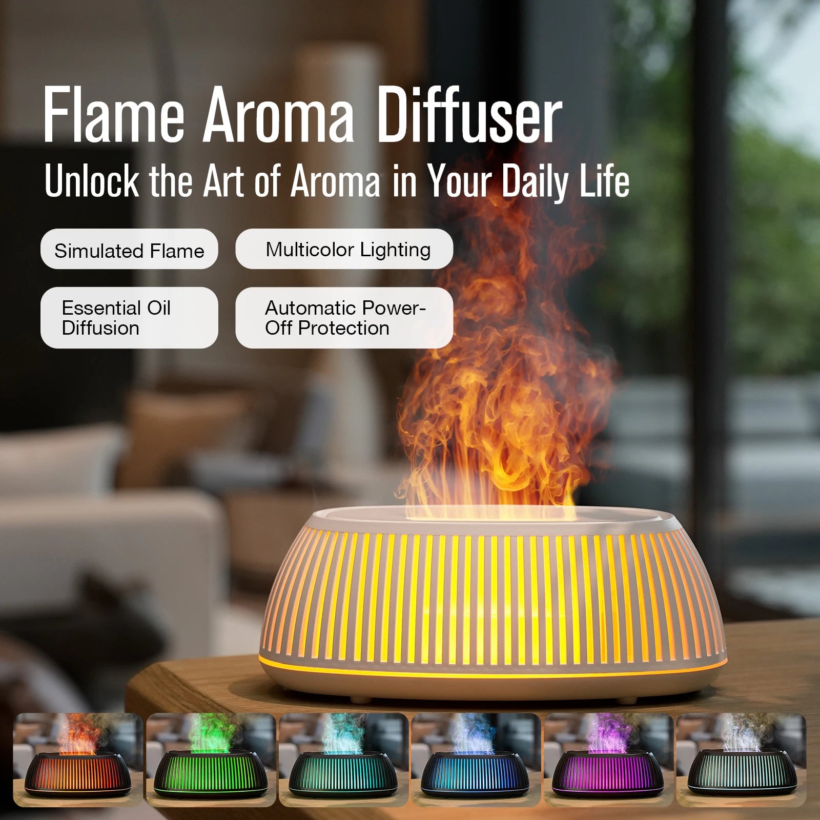 Flame Aroma Diffuser — Soothing Mist & Glow, side view