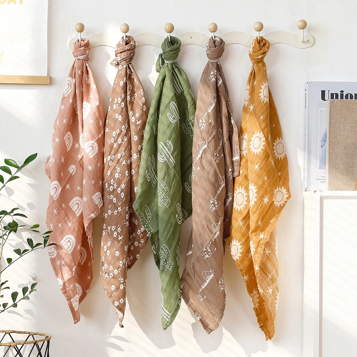 Baby Muslin Burp Cloths — 5-Pack Bamboo Cotton Set, elegant display