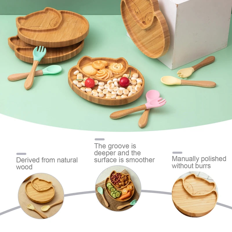 Bamboo Fox Tableware Set — BPA-Free Infant Feeding, natural styling