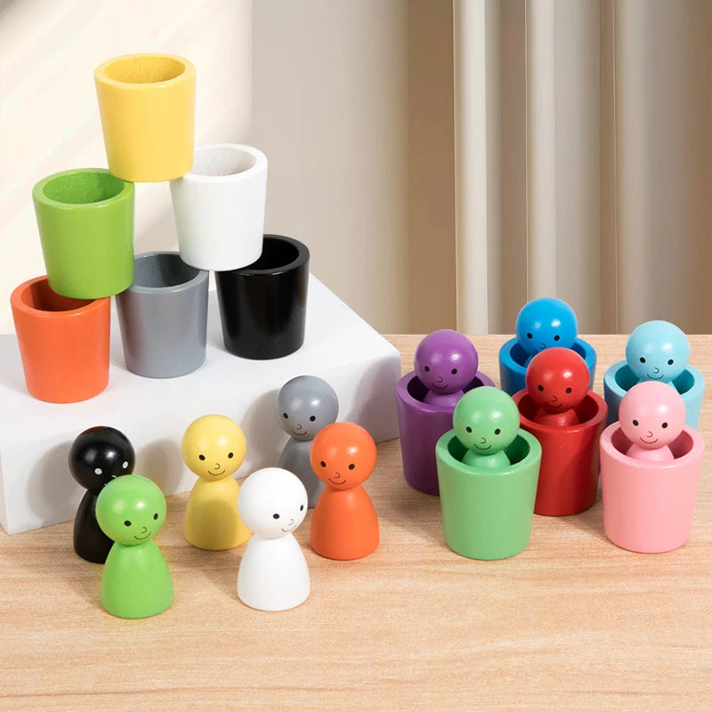 Montessori Wooden Peg Dolls — Color Sorting for Toddlers 3+
