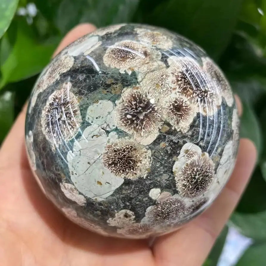 Cherry Blossom Agate Sphere — Gentle Healing Energy, close-up detail