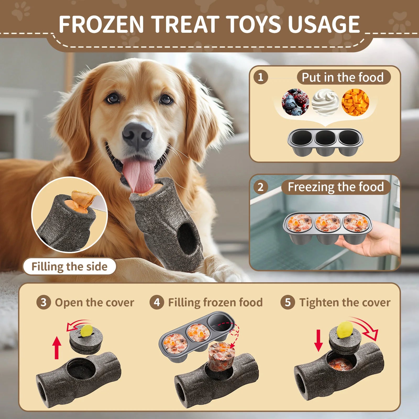 Durable Dog Treat Toy — Calming Frozen Enrichment, natural styling