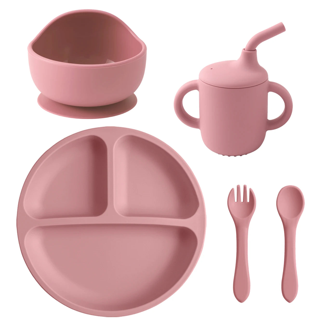 Silicone Baby Feeding Set 5PCS — Mess-Free & Learning, top view