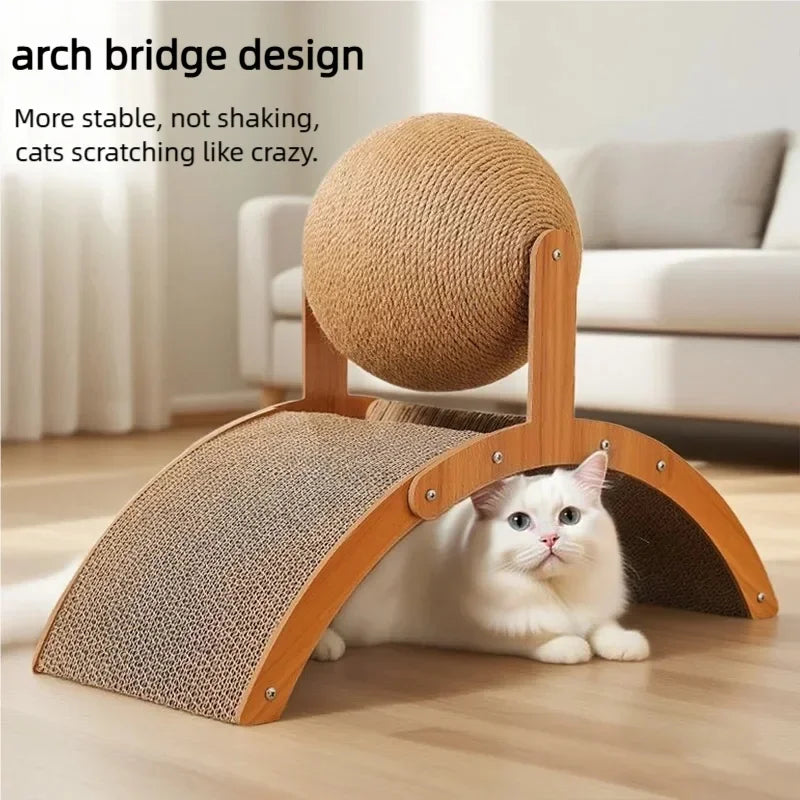Sisal Scratching Ball — Natural Wood Cat Scratcher, alternate angle