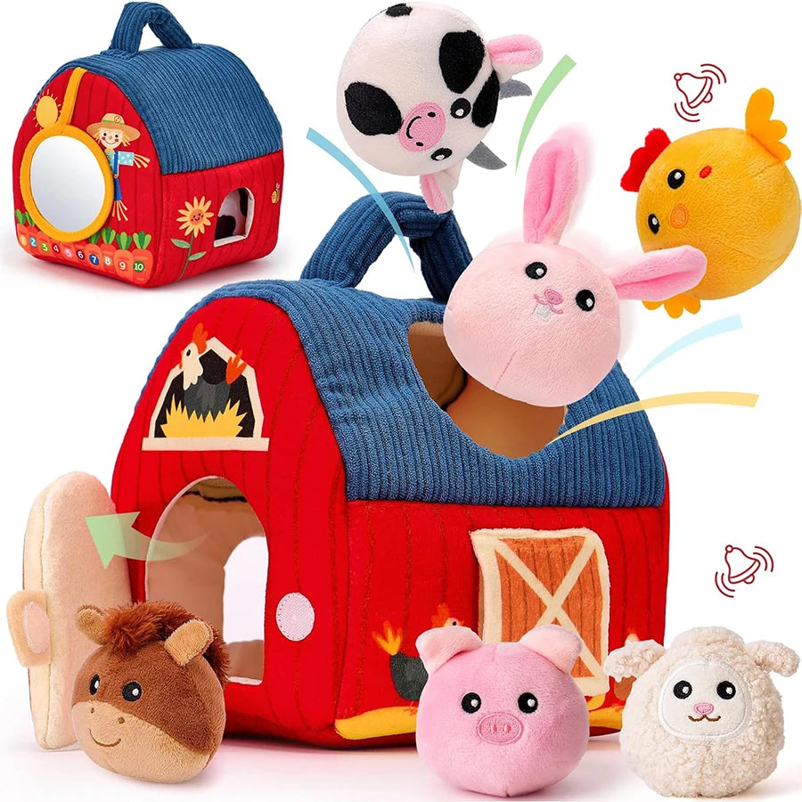 Montessori Farm Sensory Toy — Soft Stuffed Animals & Barn
