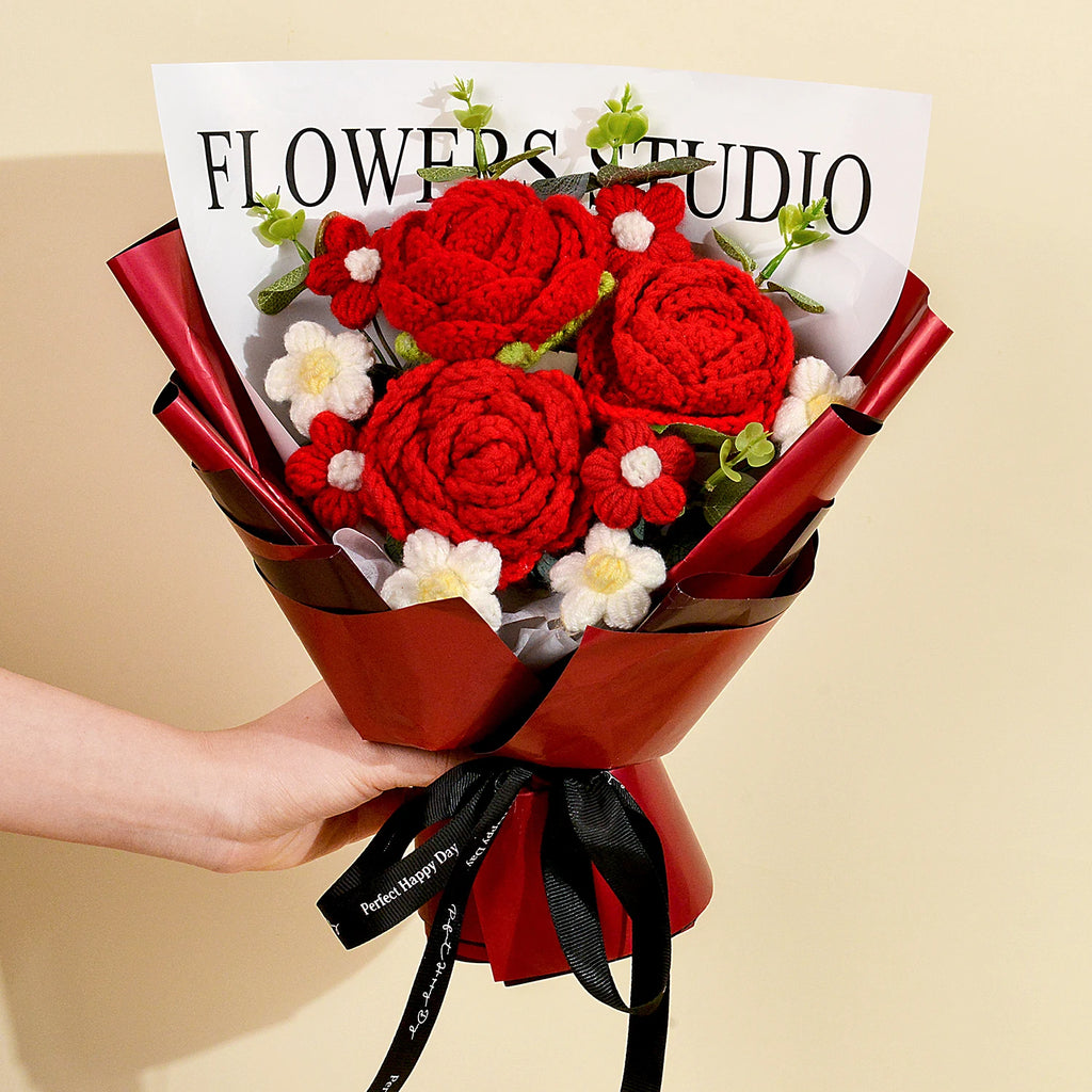 Crochet Red Rose Bouquet — For Cherished Moments, lifestyle setting