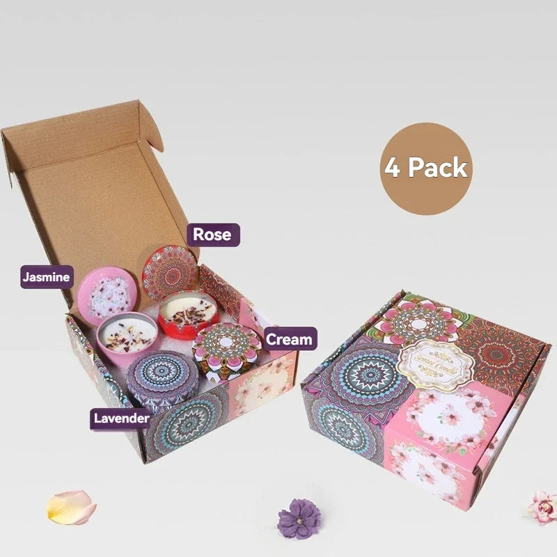 4-Piece Scented Candle Set — Bohemian Patterns for Relaxation, soft texture detail