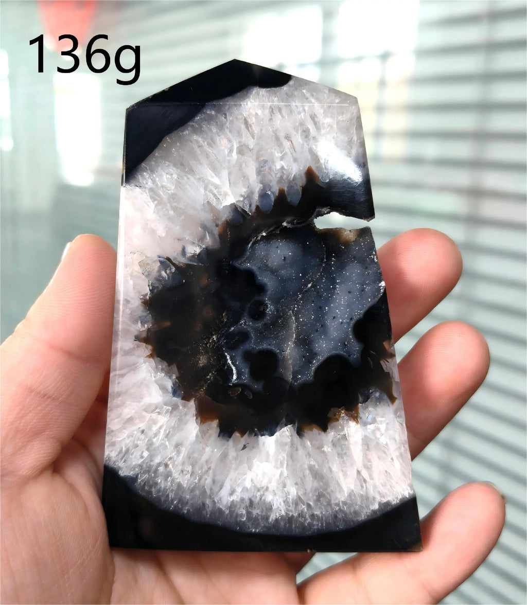 Black Agate Geode Point 102g — Elegant Home Decor, in use