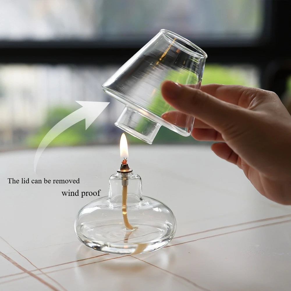 Minimalist Glass Oil Lamp — Gentle Ambient Glow, natural styling