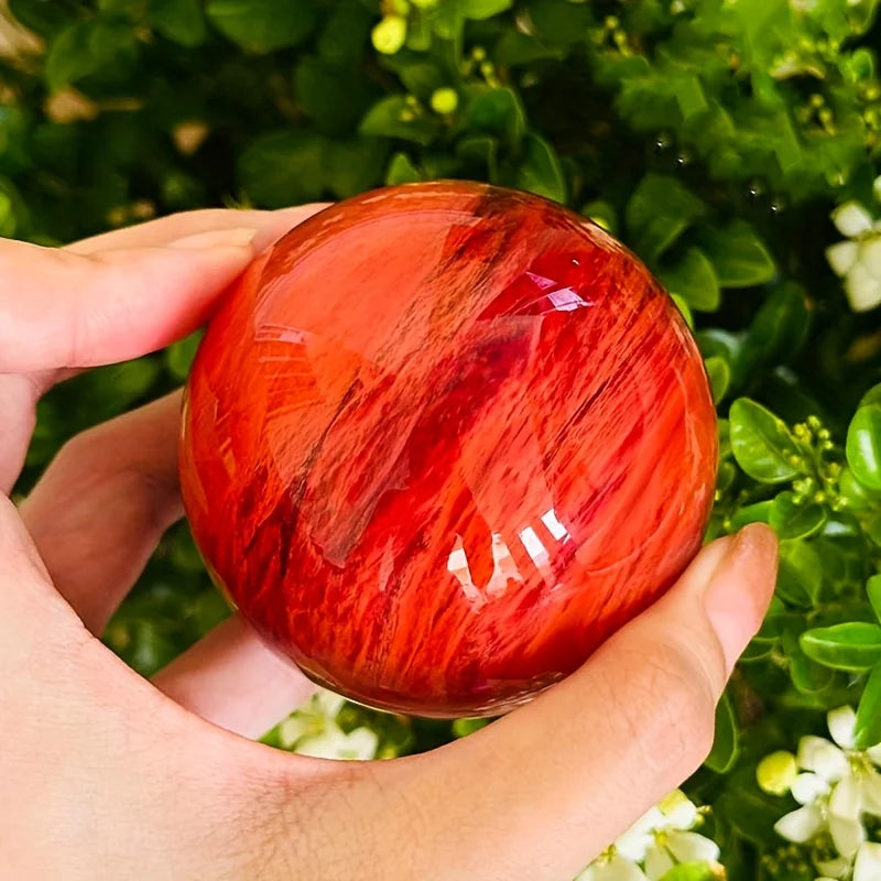 Red Nephrite Quartz Sphere — Wellness & Healing Decor, lifestyle setting