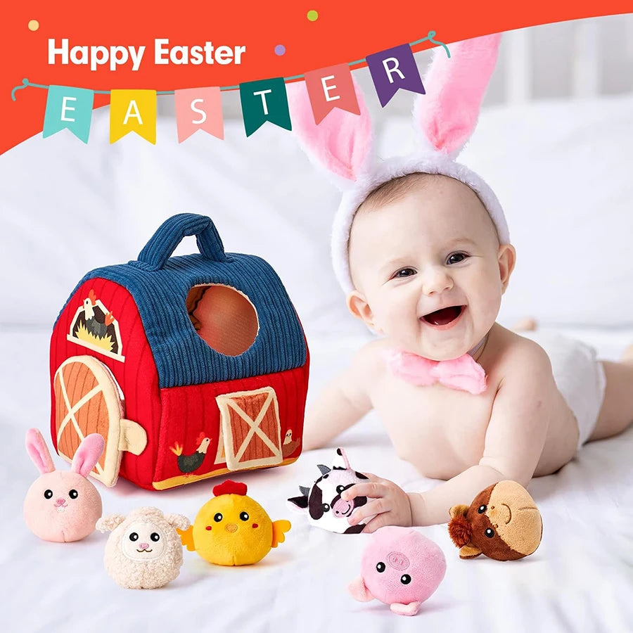 Montessori Farm Sensory Toy — Soft Stuffed Animals & Barn, lifestyle setting