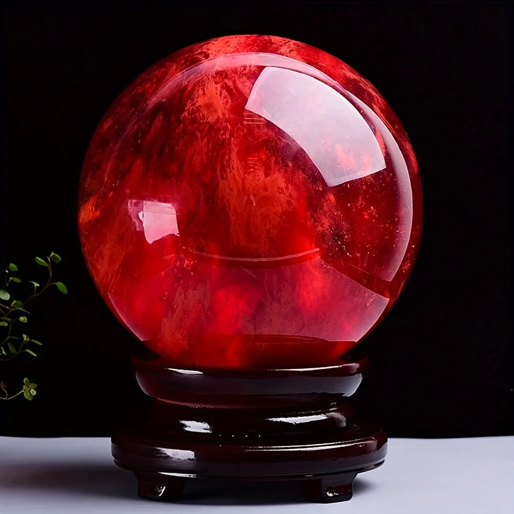 Red Nephrite Quartz Sphere — Wellness & Healing Decor, natural styling