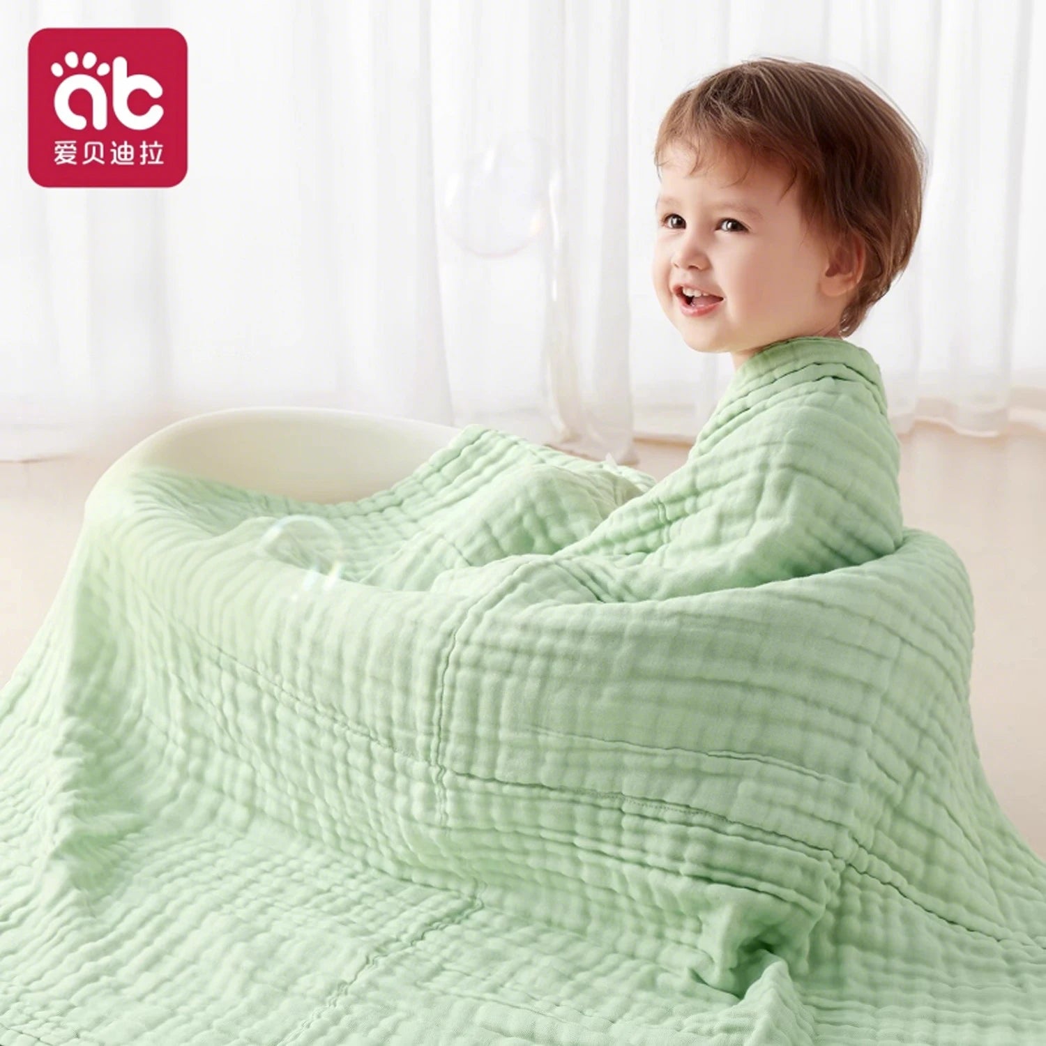6-Layer Cotton Gauze Baby Towel — Soft 90x90cm Wrap, side view