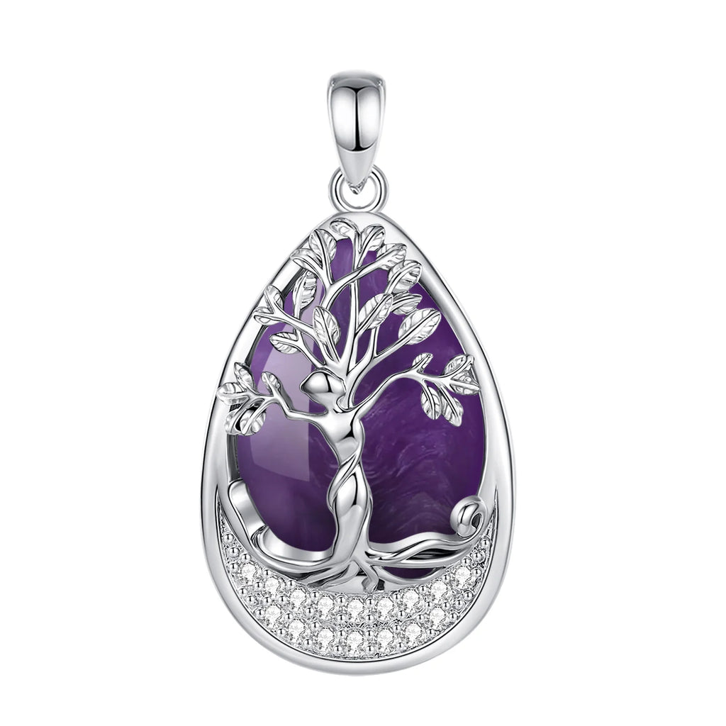 Tree of Life Amethyst Necklace — Nurturing Spirit, soft texture detail