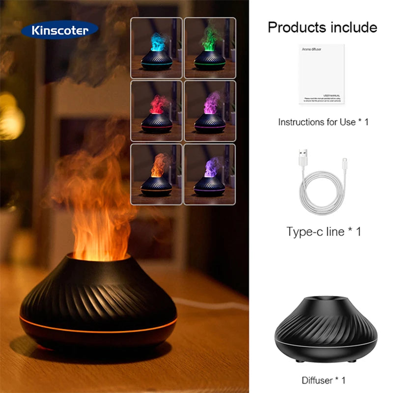 Volcanic Aroma Diffuser — Colorful Flame Humidifier 130ml, side view
