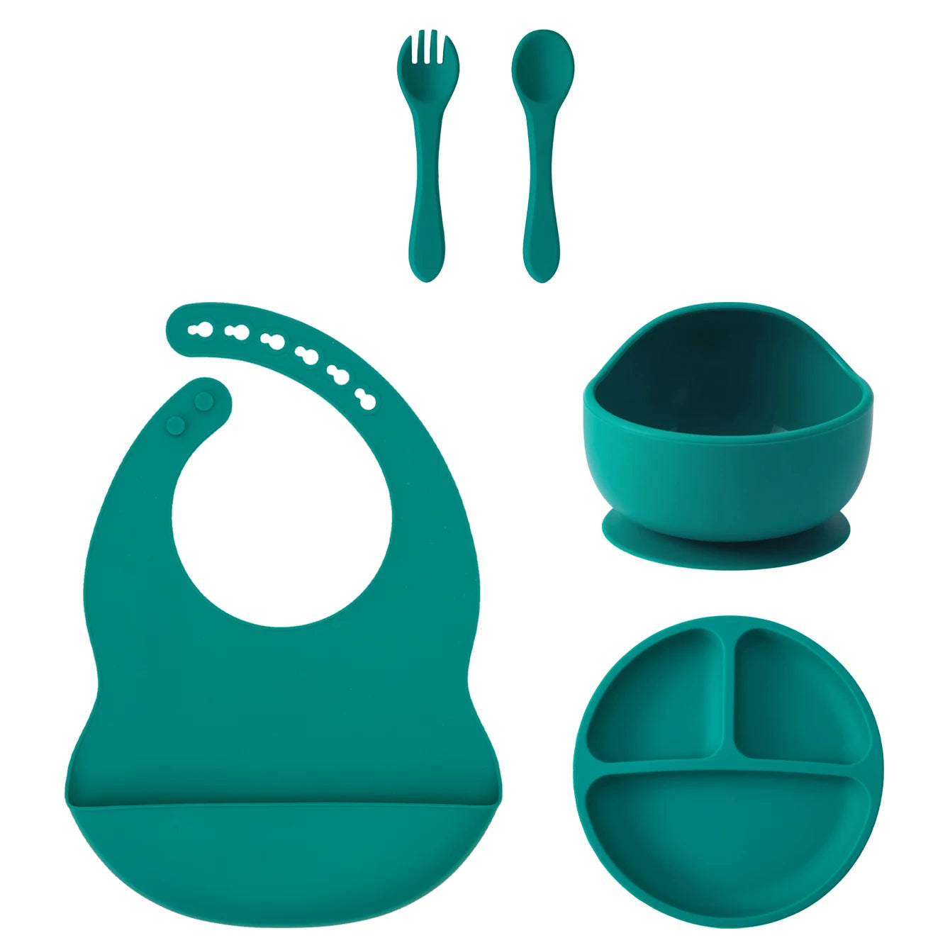 Silicone Baby Feeding Set 5PCS — Gentle Mealtime Essentials, natural finish