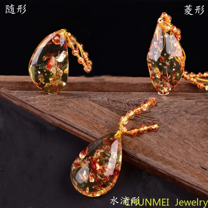 Beeswax Amber Pendant Necklace — Floral Inclusions, premium quality view