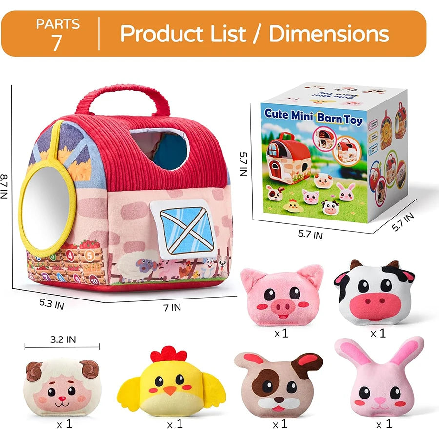 Montessori Farm Sensory Toy — Soft Stuffed Animals & Barn, side view