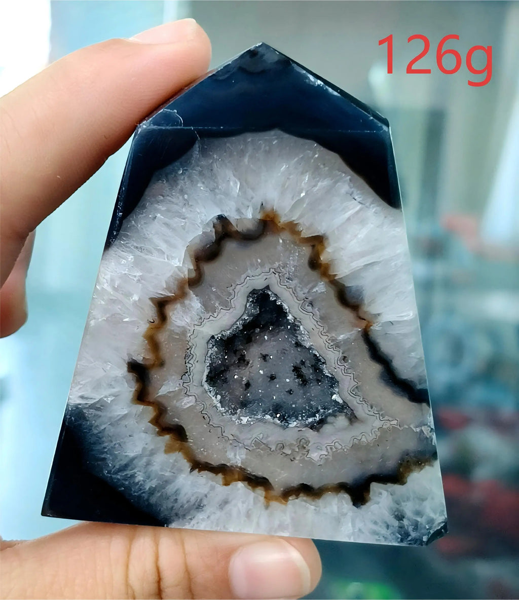 Black Agate Geode Point 102g — Elegant Home Decor, soft texture detail
