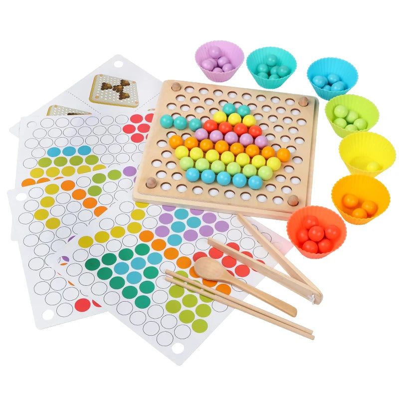 Montessori Bead Sorting Game — Fine Motor Skills Toy, natural styling