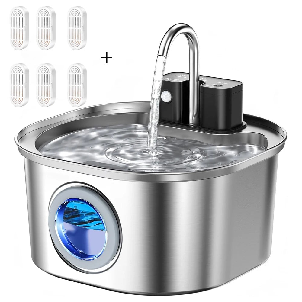 Pet Water Fountain — Wireless Sensor, Stainless Steel 3L, thoughtful detail