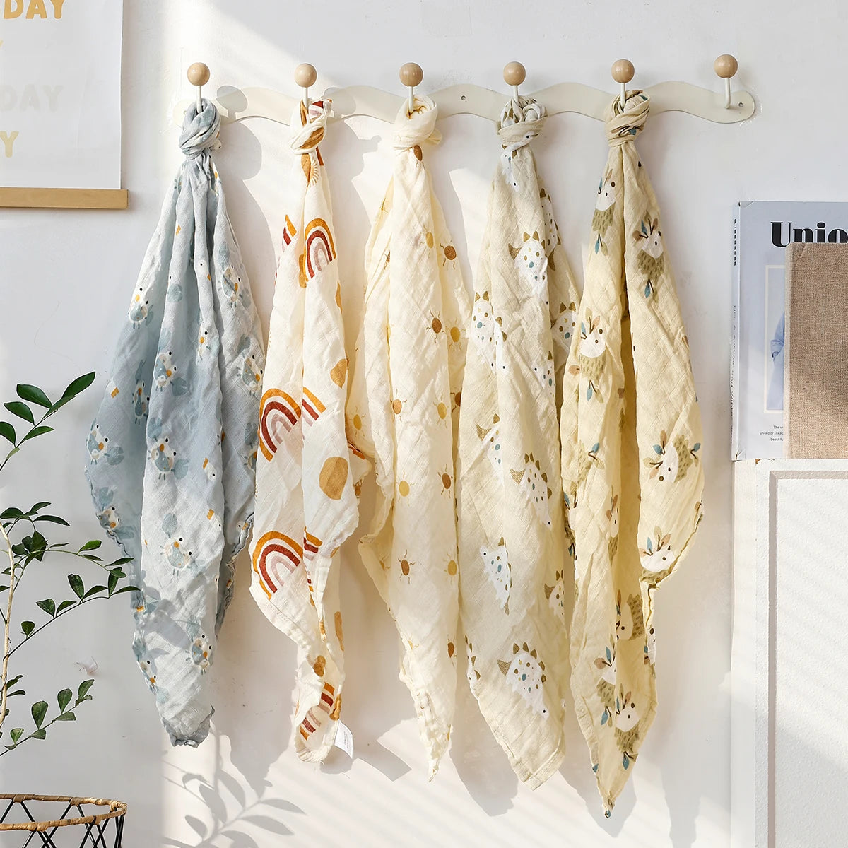 Baby Muslin Burp Cloths — 5-Pack Bamboo Cotton Set, side view