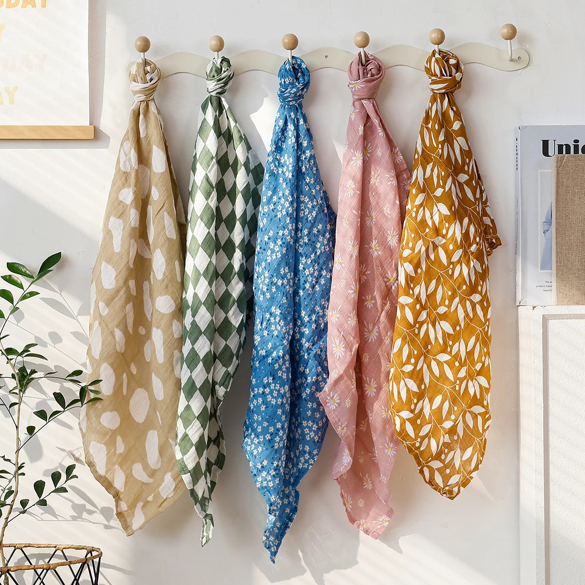 Baby Muslin Burp Cloths — 5-Pack Bamboo Cotton Set, thoughtful detail