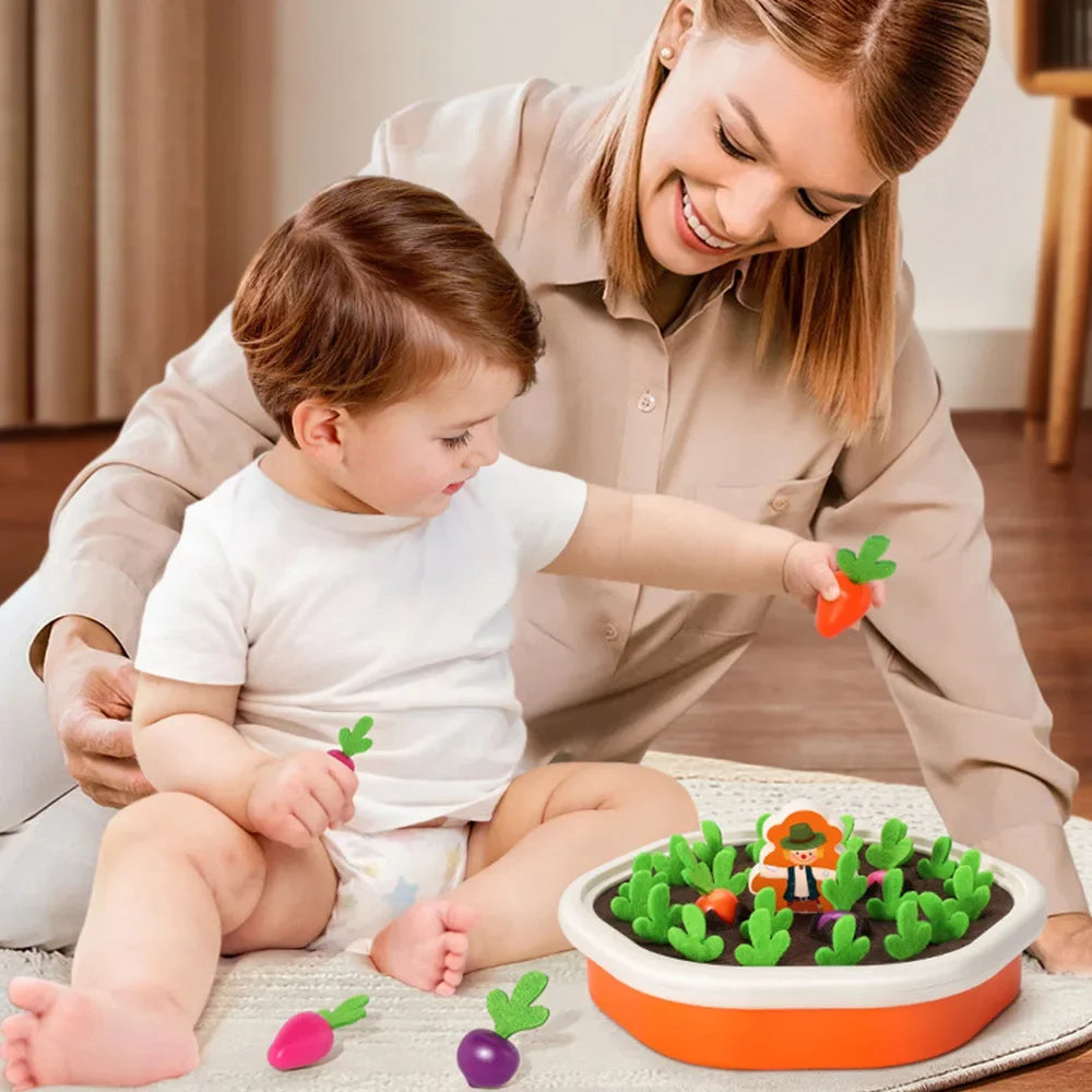 Montessori Carrot Harvest Game — Early Learning Toy, natural styling
