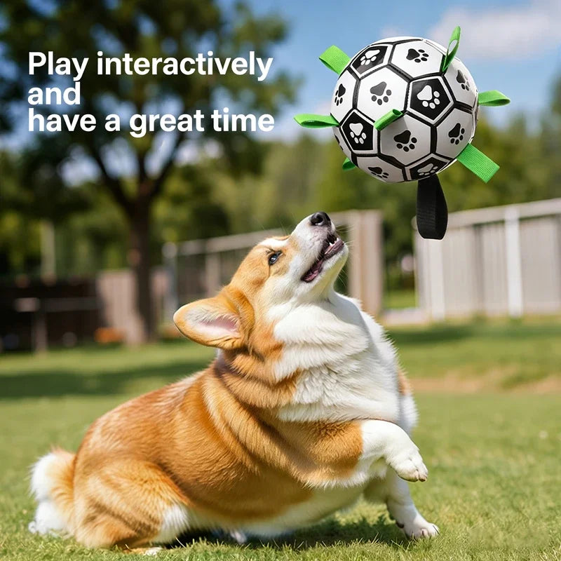 Interactive Dog Soccer Ball — 15cm with Grab Tabs, close-up detail