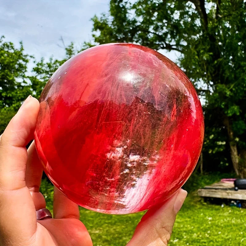 Red Nephrite Quartz Sphere — Wellness & Healing Decor, soft texture detail