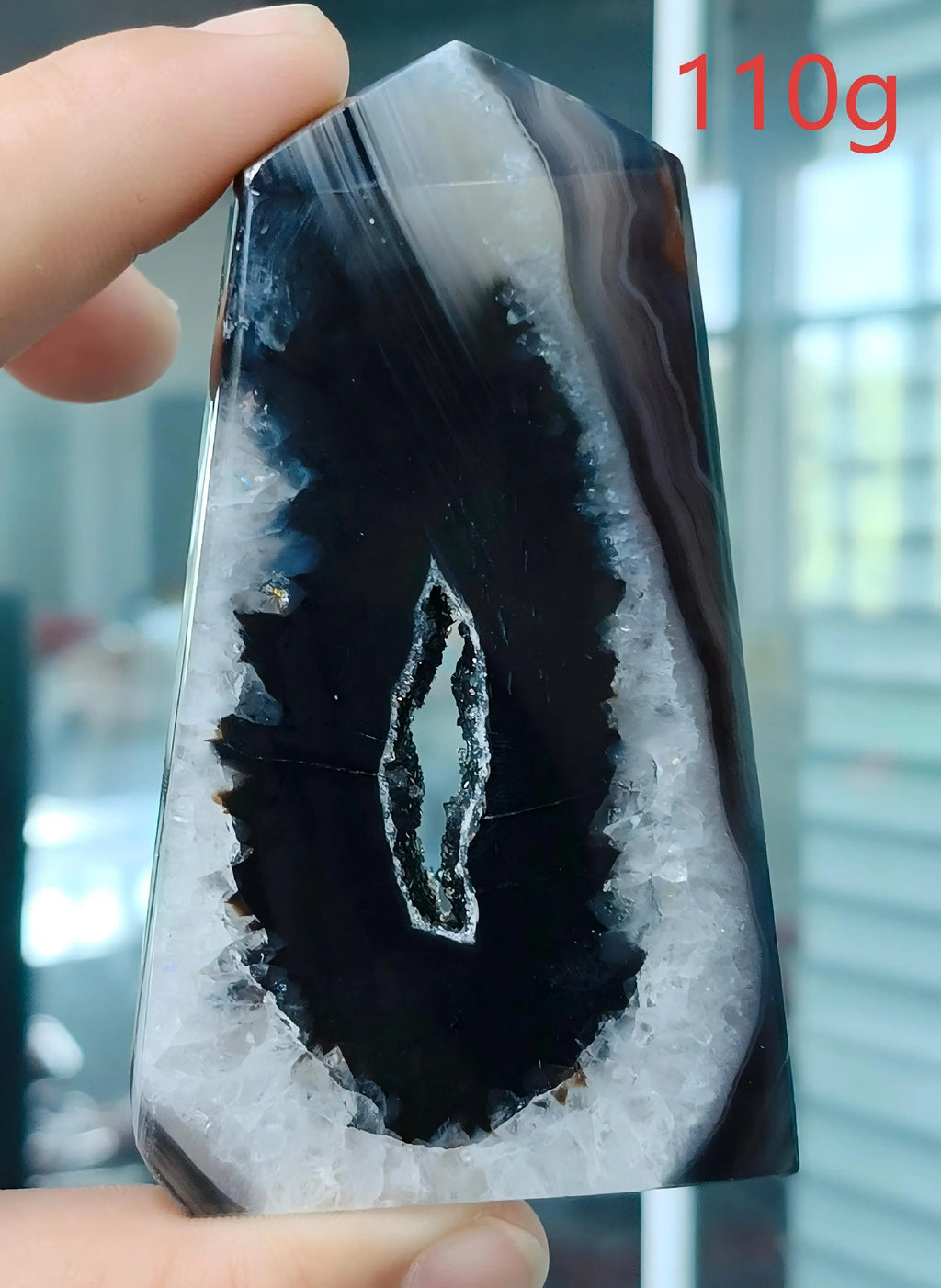 Black Agate Geode Point 102g — Elegant Home Decor, elegant display