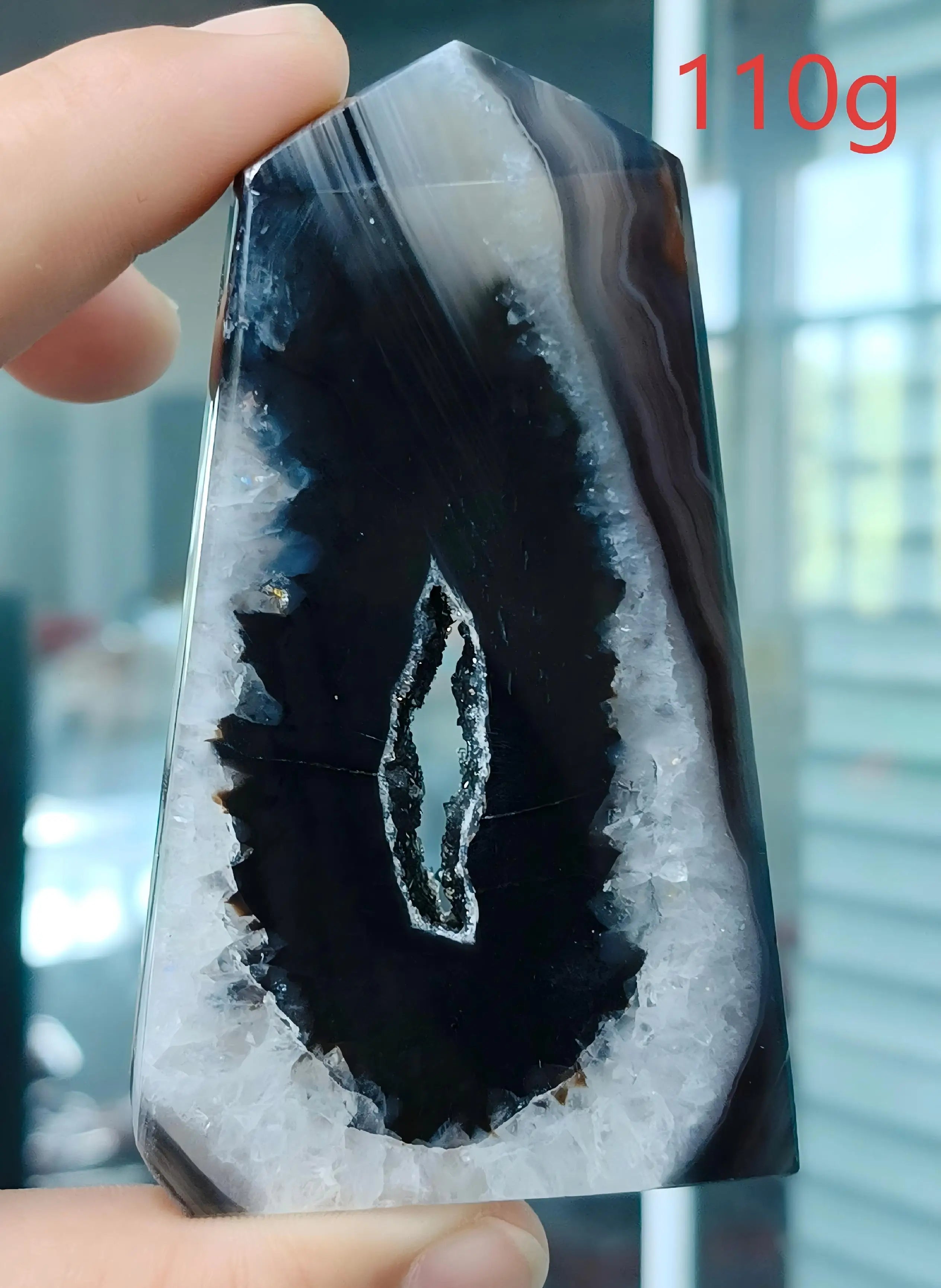 Black Agate Geode Point 102g — Elegant Home Decor, elegant display