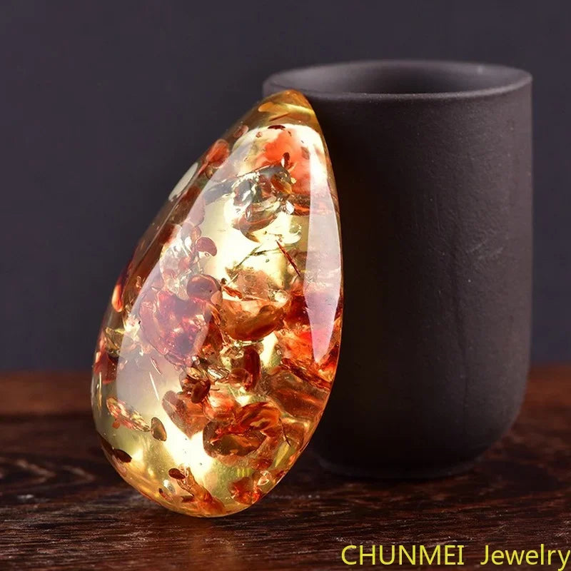Beeswax Amber Pendant Necklace — Floral Inclusions, alternate angle