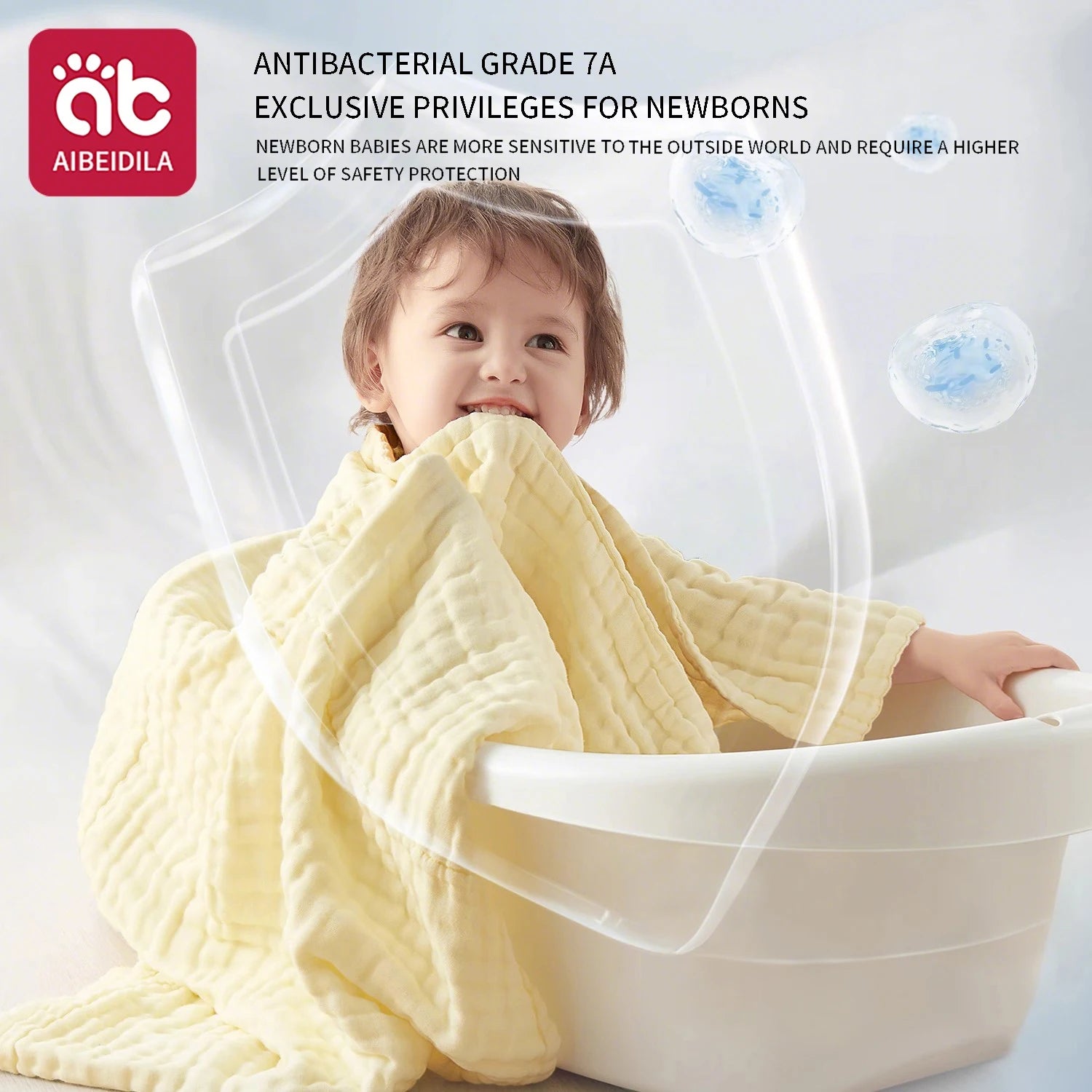 6-Layer Cotton Gauze Baby Towel — Soft 90x90cm Wrap, close-up detail